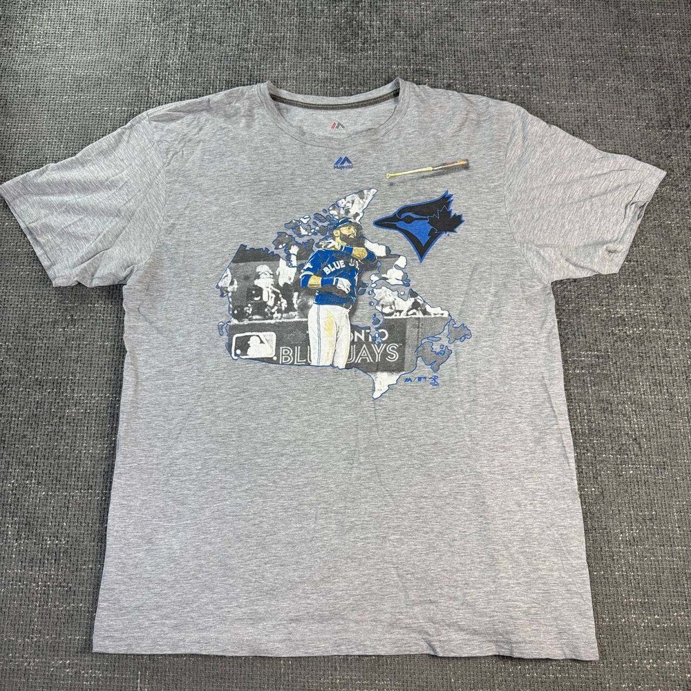 Majestic Toronto Blue Jays Jose Bautista T-Shirt Mens XL Gray Bat Flip Graphic
